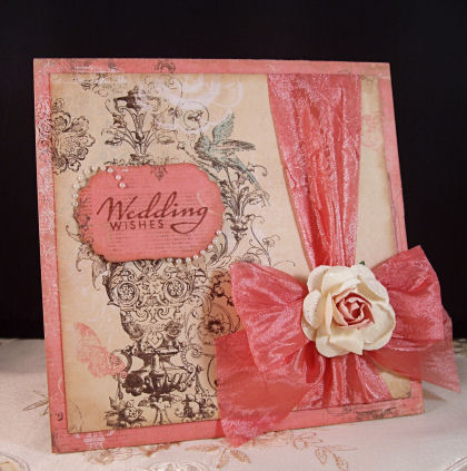 This square vintage inspired wedding card is overdue
